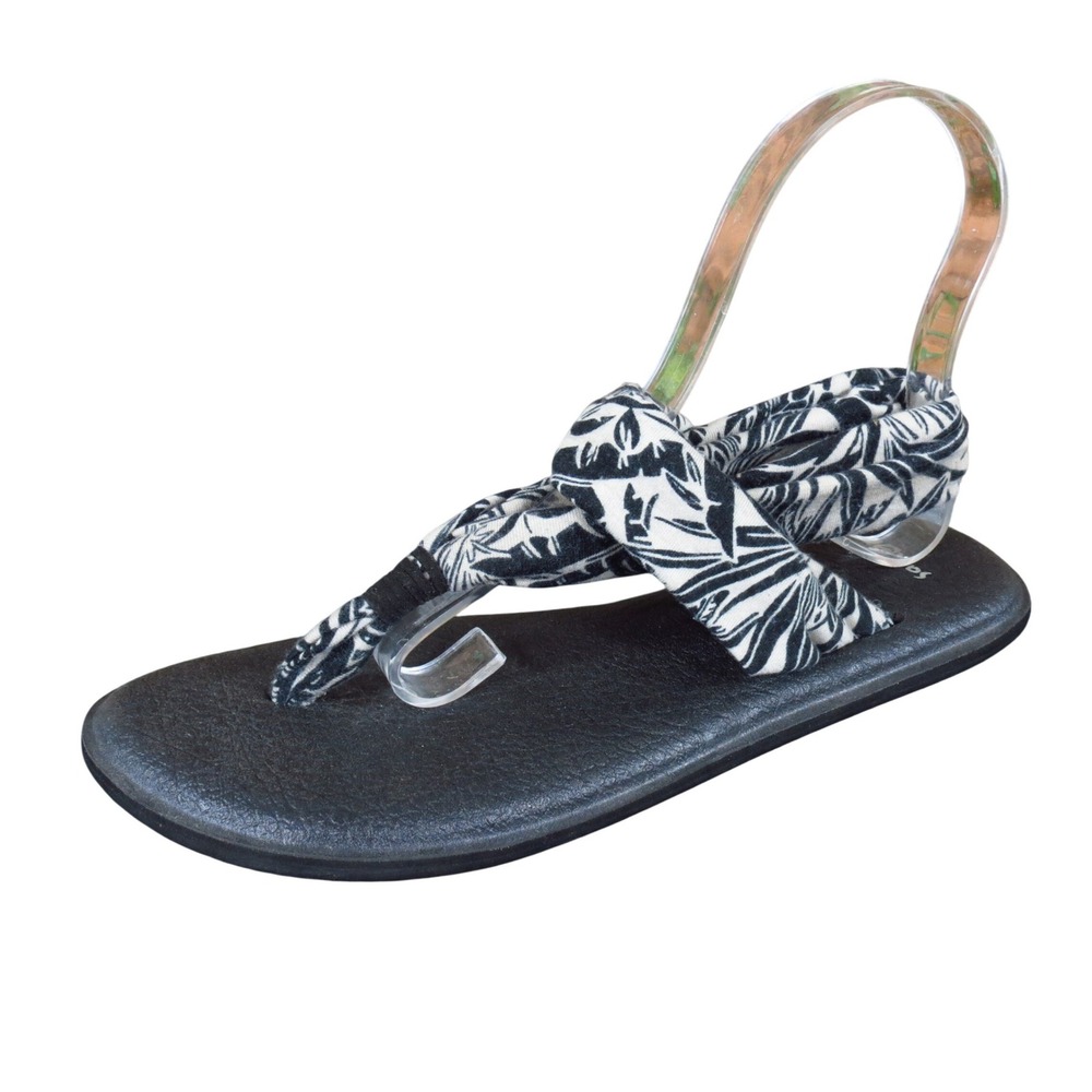Sanuk Yoga Sling 2 Women Shoe Size 7 Casual Comfort Tropical Black White Textile